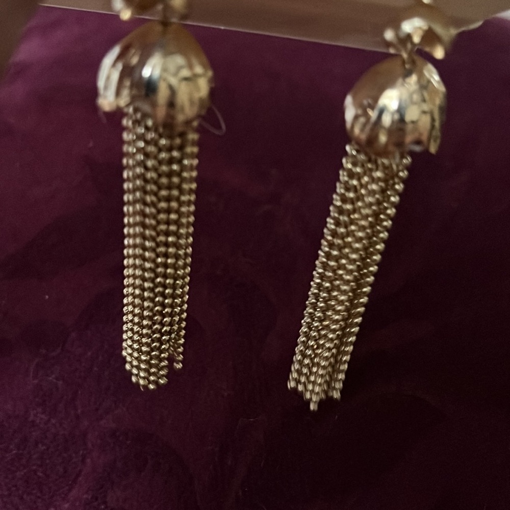 NWT M Haskell gold tone tassel pierced earrings - Picture 3 of 8